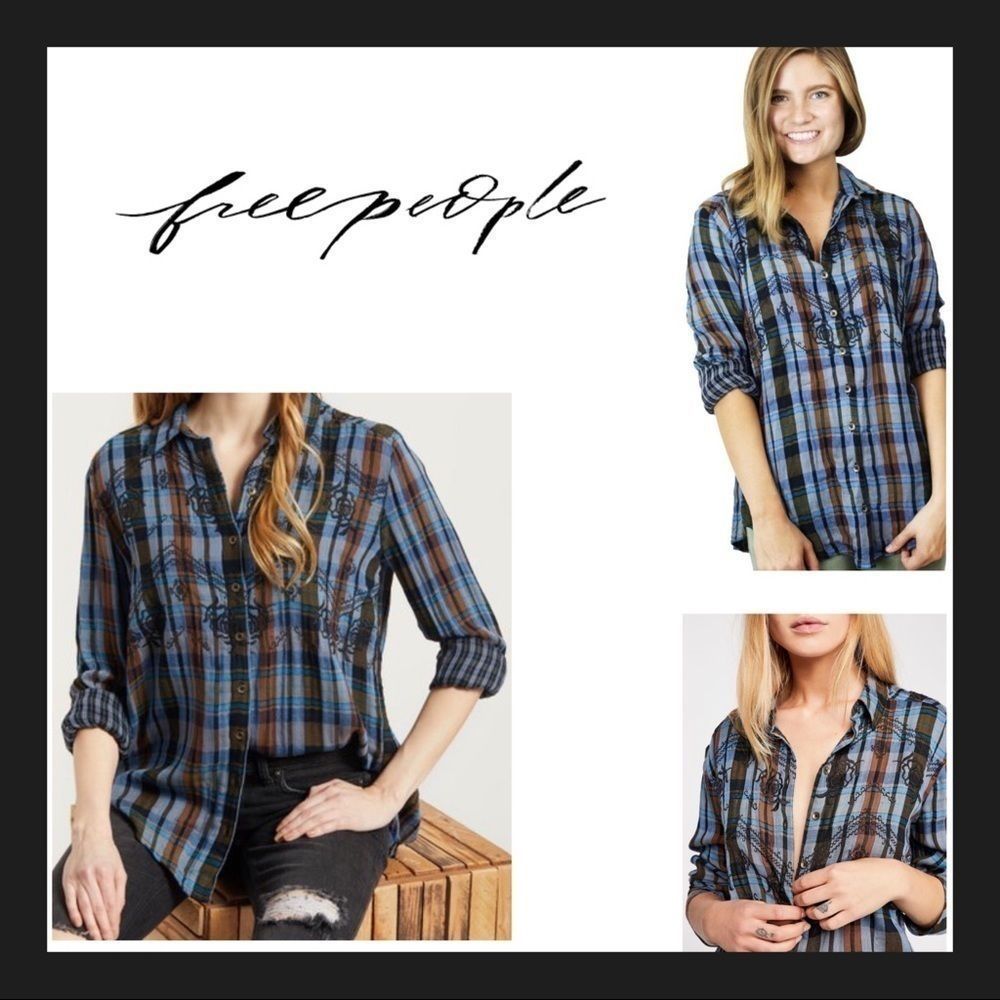 NWT Free People Magical Embroidered Button Down XS